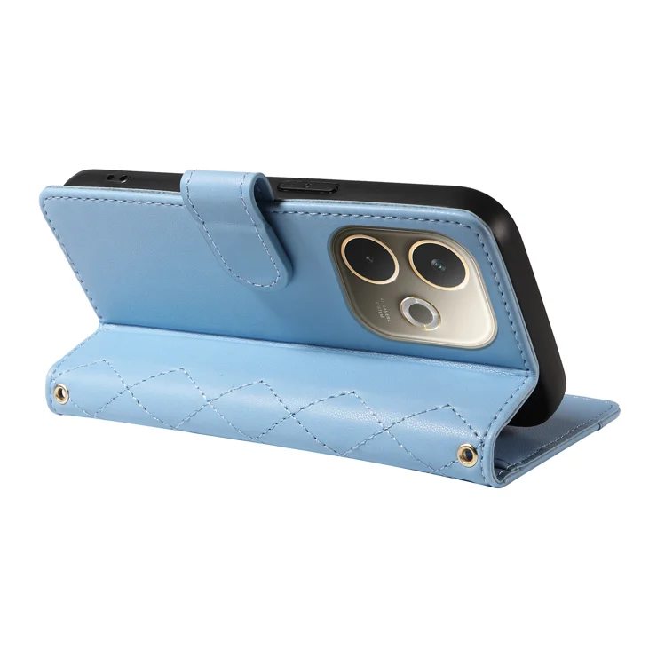 For Oppo A5 Pro 5G Wallet Case Rhombus Leather Phone Cover with Strap - Blue