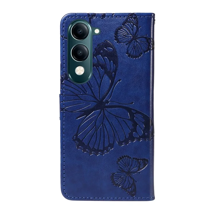 For vivo Y29s 5G Wallet Case Floral Butterfly Imprinted Leather Phone Cover Stand - Blue