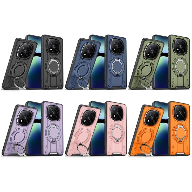 For Xiaomi Redmi Note 14 Pro+ 5G Case Compatible with MagSafe Rotating Ring Kickstand PC + TPU Shockproof Phone Cover - Blue
