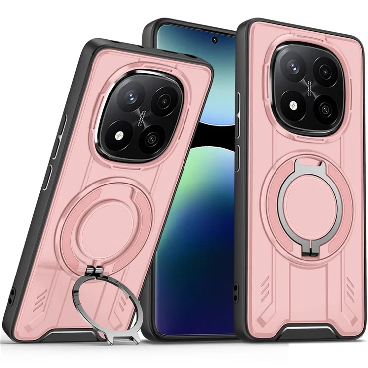 For Xiaomi Redmi Note 14 Pro+ 5G Case Compatible with MagSafe Rotating Ring Kickstand PC + TPU Shockproof Phone Cover - Pink