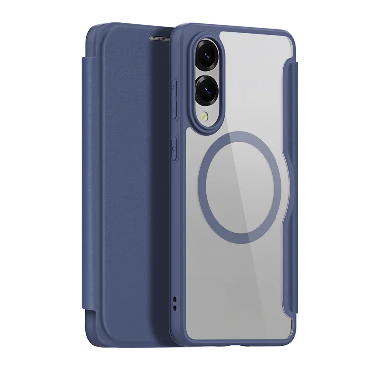 For Samsung Galaxy S25 Edge Leather Case DUX DUCIS Skin X Pro Series Stand Cover Compatible with MagSafe - Blue