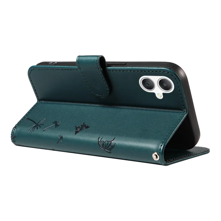 For Samsung Galaxy A06 5G / Galaxy A06 4G Leather Wallet Case with Strap Dandelion Imprint Phone Stand Cover - Blue