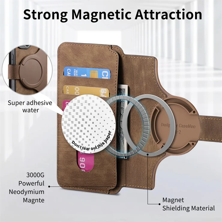 For Xiaomi Redmi Note 14 Pro 5G Magnetic Case CASENEO Detachable Leather Phone Wallet Cover - Brown