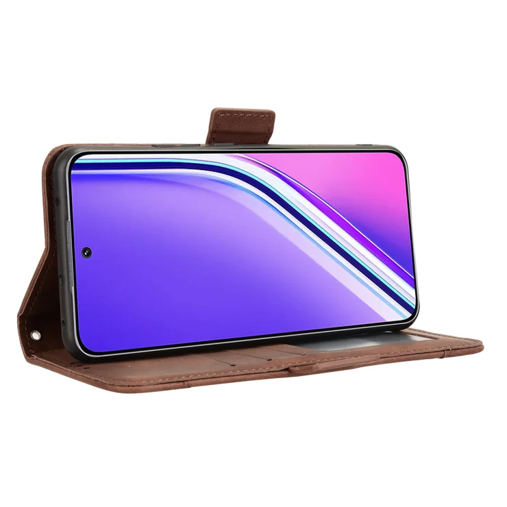 For Realme P3 Pro 5G Leather Case Phone Wallet Cover with Multiple Card Slots - Brown