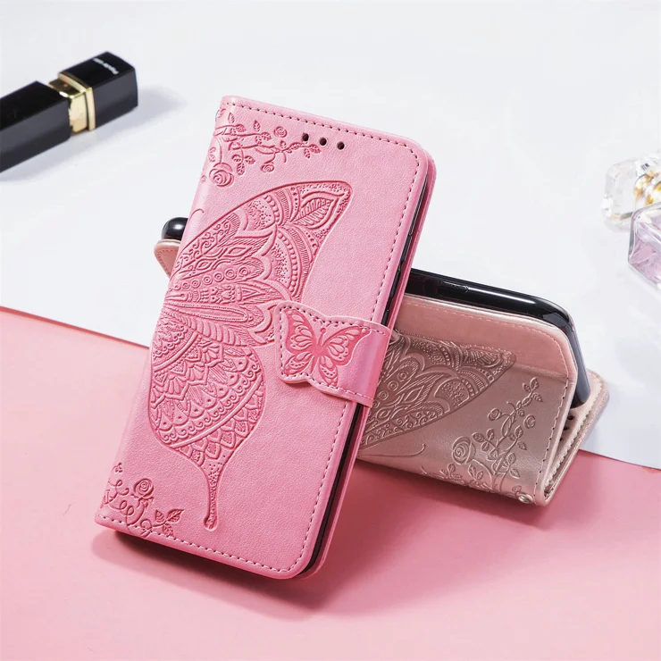 For OnePlus 13 Case with Strap Butterfly Pattern PU Leather Wallet Phone Cover - Pink