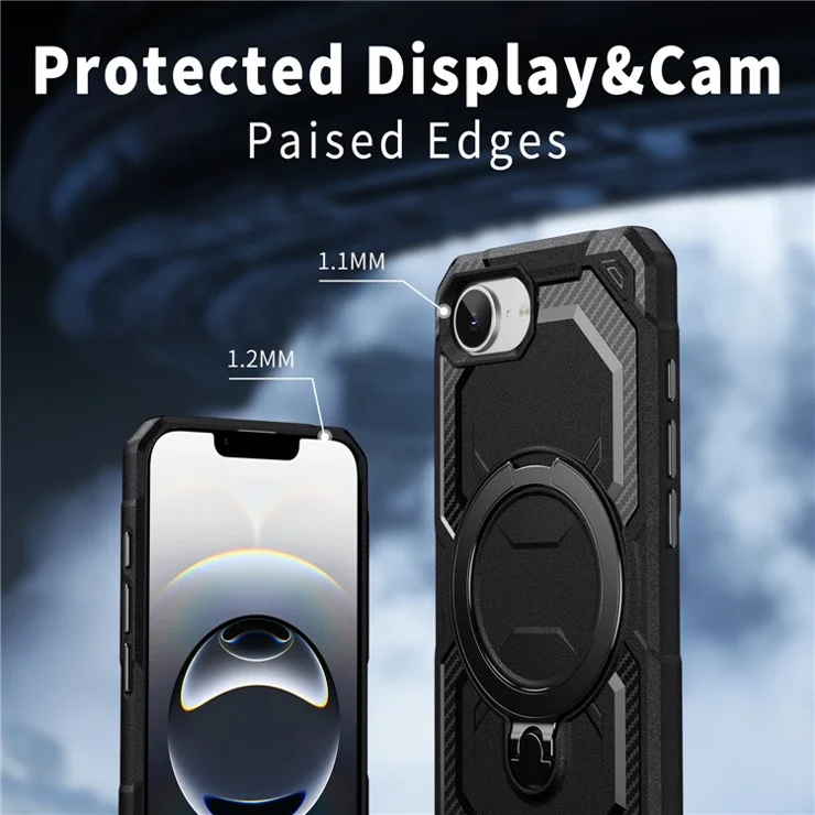 For iPhone 16e Case Compatible with MagSafe Kickstand TPU + PC Phone Cover - Black