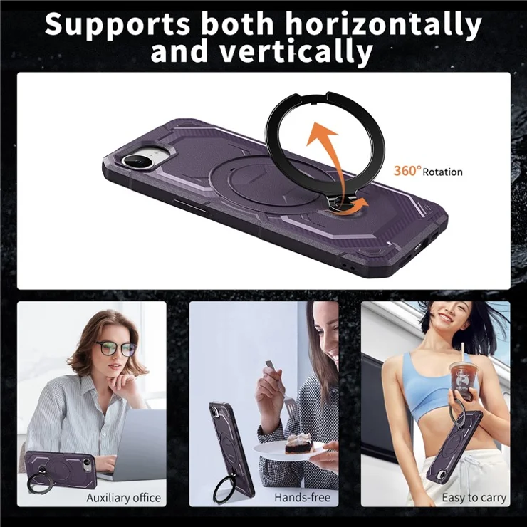 For iPhone 16e Case Compatible with MagSafe Kickstand TPU + PC Phone Cover - Dark Purple