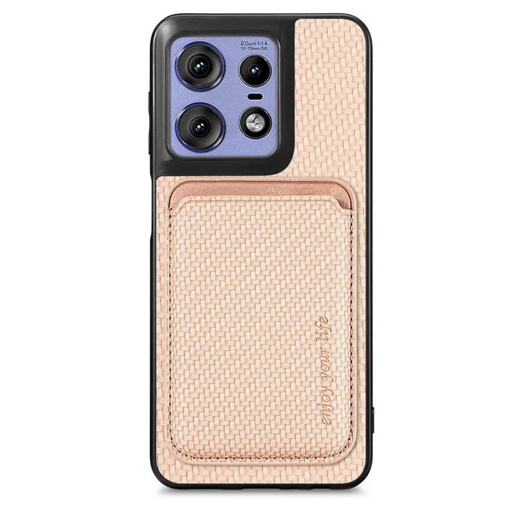 For Motorola Edge 50 Pro 5G Case Magnetic Detachable Card Holder Phone Back Cover - Khaki