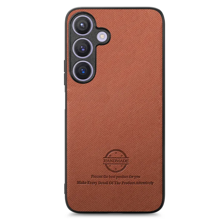 For Samsung Galaxy S24+ Leather Phone Back Cover with Cloth Texture - Brown