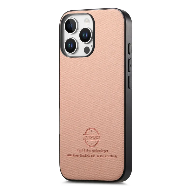 For iPhone 15 Pro Max Leather Phone Back Cover with Cloth Texture - Pink