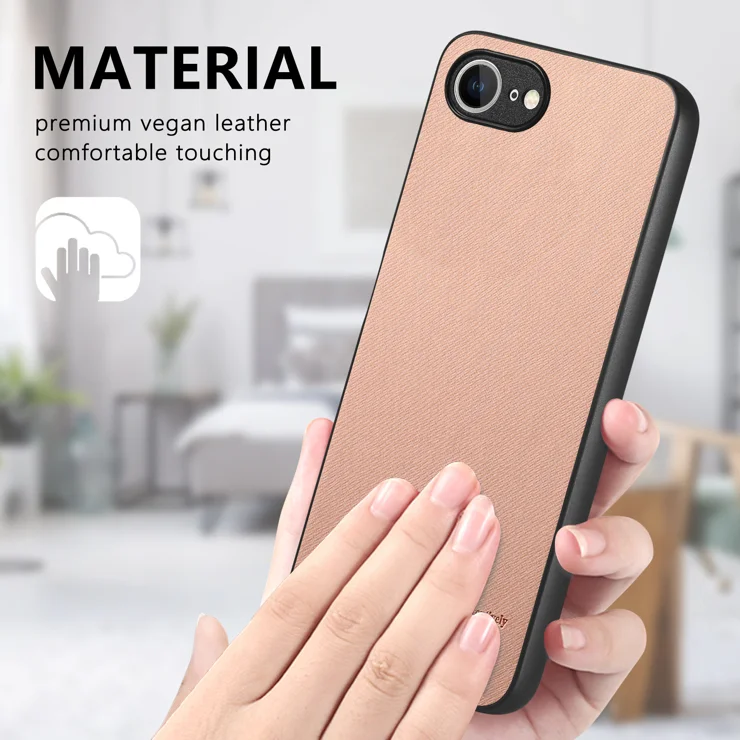 For iPhone 16e Leather Phone Back Cover with Cloth Texture - Pink