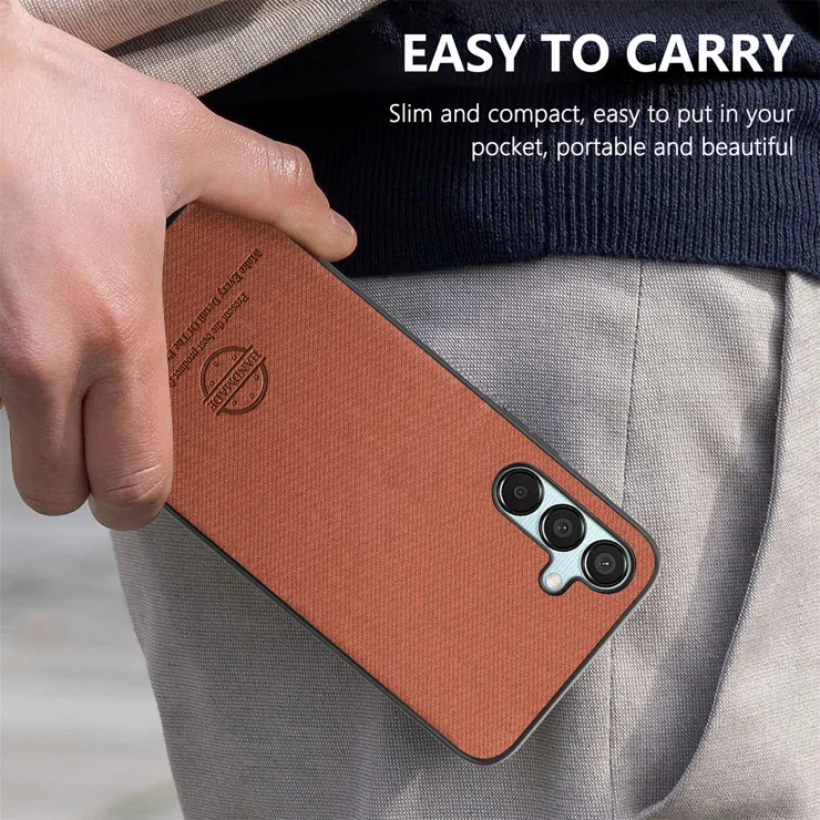 For Samsung Galaxy A26 5G Leather Phone Back Cover with Cloth Texture - Brown