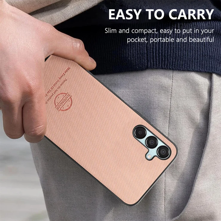 For Samsung Galaxy A26 5G Leather Phone Back Cover with Cloth Texture - Pink