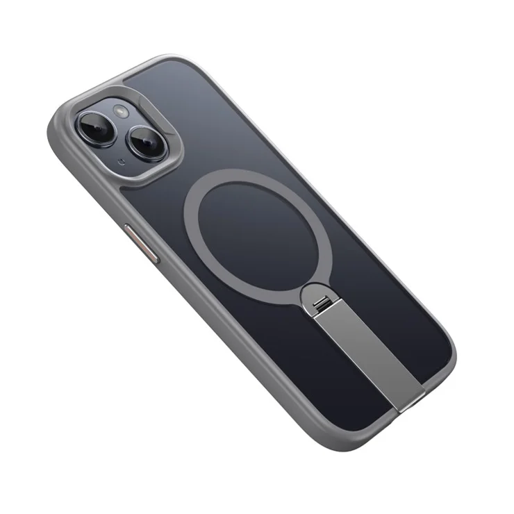 For iPhone 14 Case Compatible with MagSafe Rotating Straight Kickstand TPU + PC Matte Phone Cover - Grey