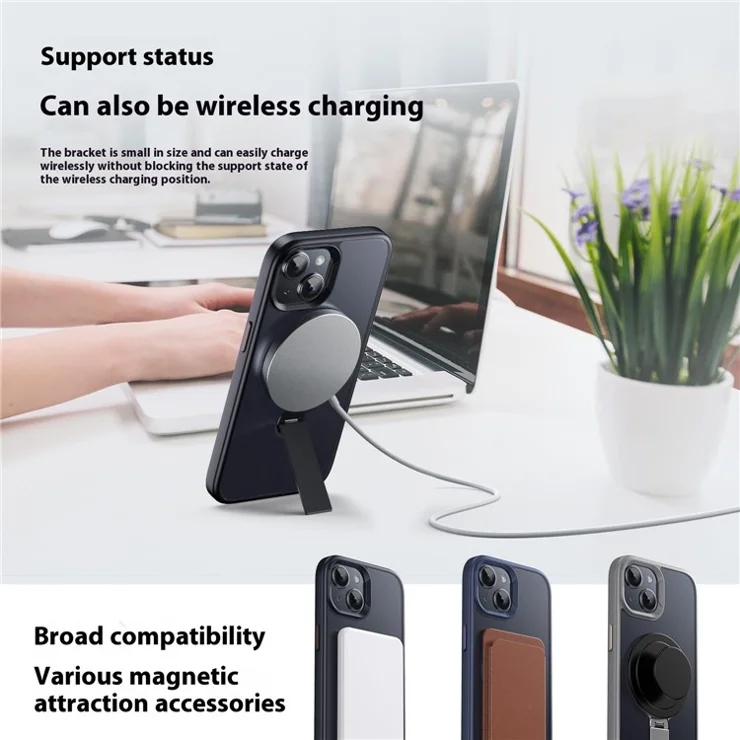 For iPhone 14 Case Compatible with MagSafe Rotating Straight Kickstand TPU + PC Matte Phone Cover - Grey