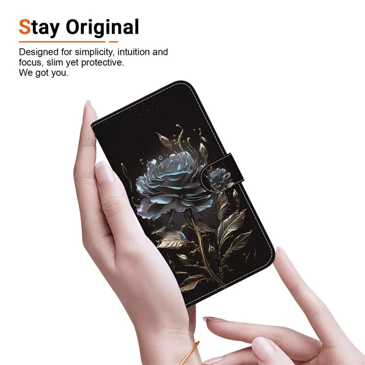 For Oppo Reno13 F 5G Wallet Phone Case Anti-Drop Leather Flip Cover Pattern Printing - Black Rose