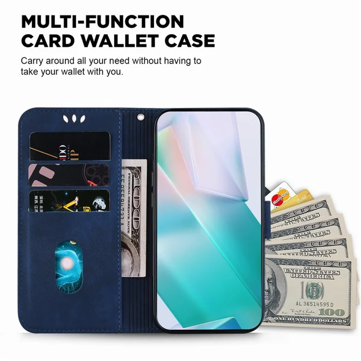 For Oppo Reno13 F 5G Wallet Case Tiger Imprint Leather Shockproof Phone Cover - Dark Blue
