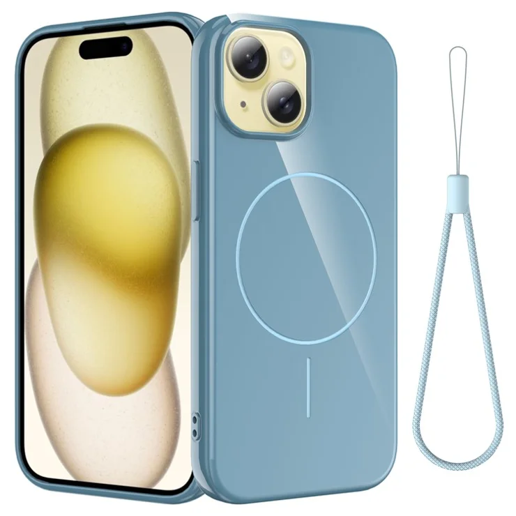 For iPhone 15 Plus Magnetic Case Compatible with MagSafe TPU Phone Back Cover with Lanyard - Blue