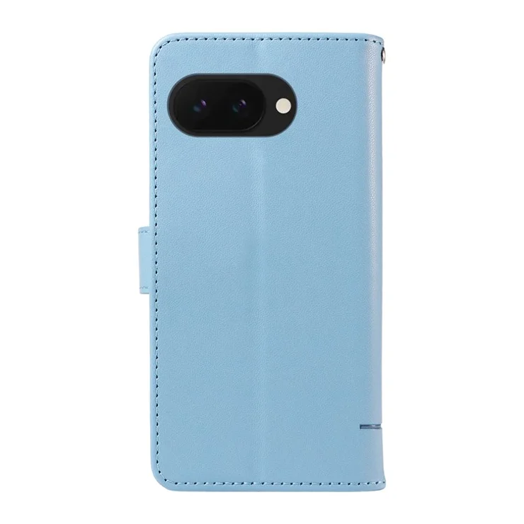 For Google Pixel 9a Wallet Case Cat Pattern Imprint Leather Phone Cover with Wrist Strap - Sky Blue