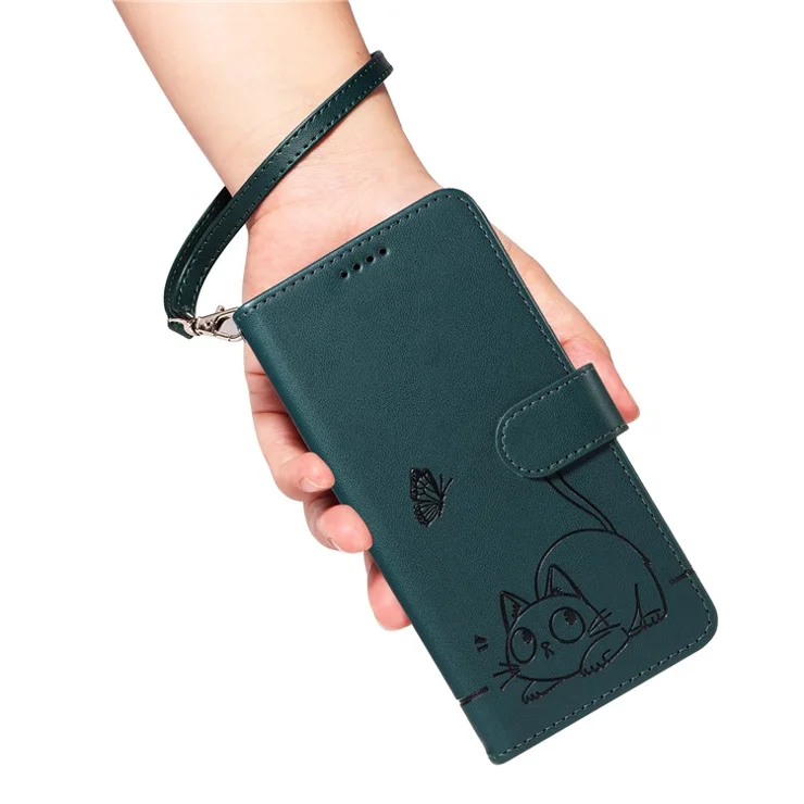 For Motorola Edge 50 Fusion 5G Wallet Case Cat Pattern Imprint Leather Phone Cover with Wrist Strap - Blue