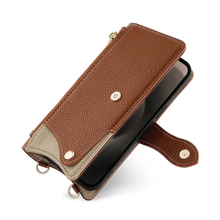 For Xiaomi Redmi Note 14 Pro 4G Wallet Case Fishtail Design Leather Phone Cover with Mirror / Stand / Strap - Brown
