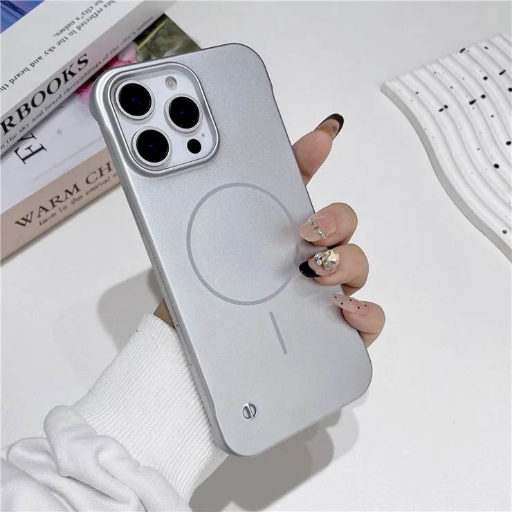 For iPhone 16 Pro Max Magnetic Case Borderless Hard PC Phone Back Cover - Silver