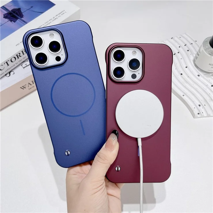 For iPhone 16 Pro Max Magnetic Case Borderless Hard PC Phone Back Cover - Black