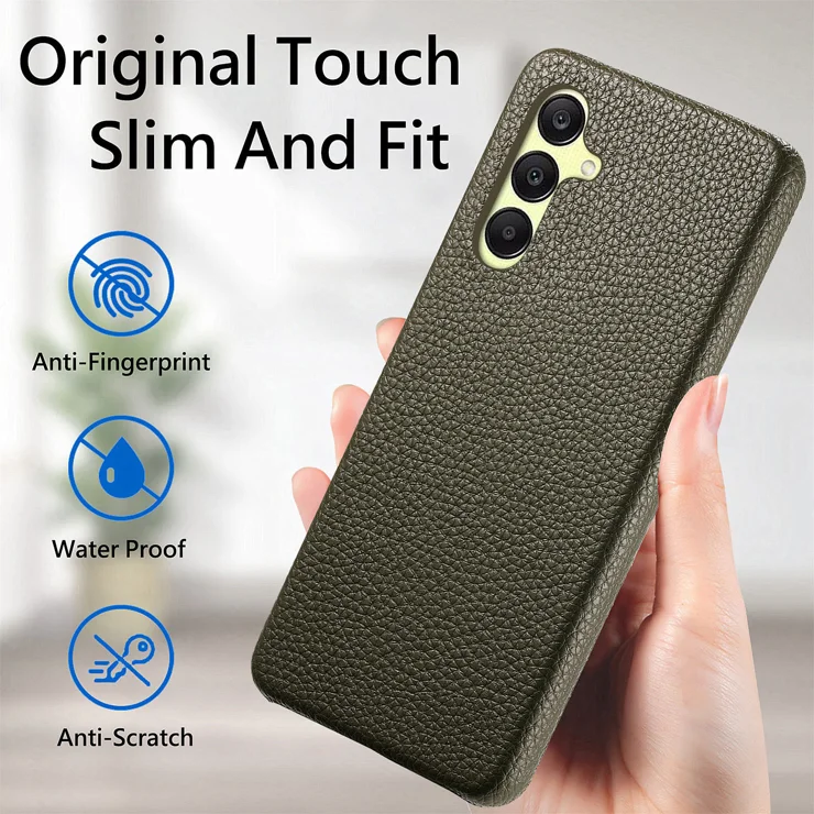 For Samsung Galaxy A16 4G / Galaxy A16 5G Case Litchi Texture Leather Coated PC Mobile Back Cover - Midnight Green