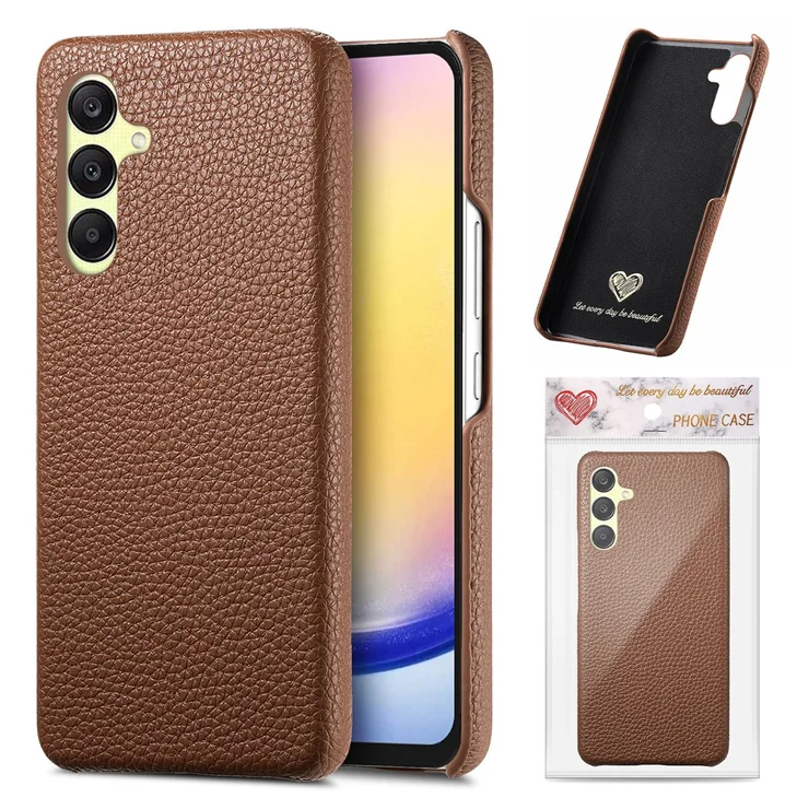 For Samsung Galaxy A56 5G Case Litchi Texture Leather Coated PC Mobile Back Cover - Brown For Samsung Galaxy A56 5G Case Litchi Texture Leather Coated PC Mobile Back Cover - Brown