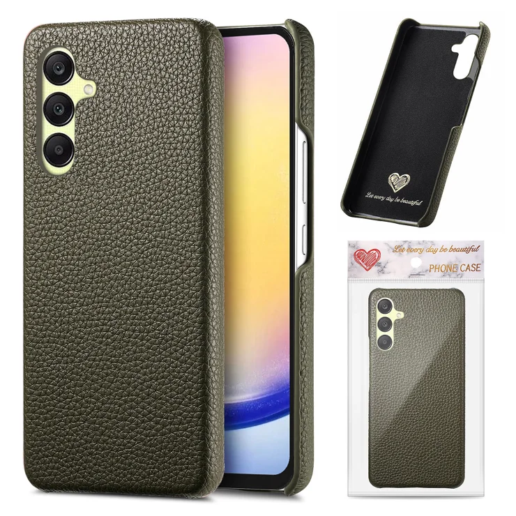 For Samsung Galaxy S24 Case Litchi Texture Leather Coated PC Mobile Back Cover - Midnight Green