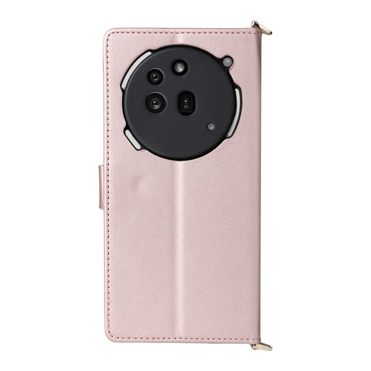 For Nothing Phone (3a) Pro Wallet Case with Shoulder / Wrist Strap Leather Phone Cover Stand - Pink