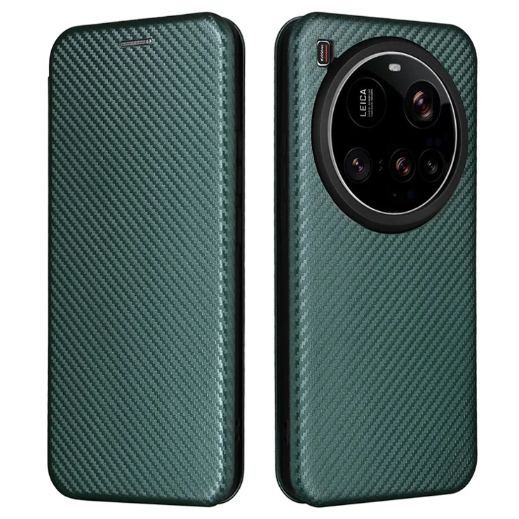For Xiaomi 15 Ultra Case Carbon Fiber Texture Drop-Proof PU Leather Phone Cover - Green