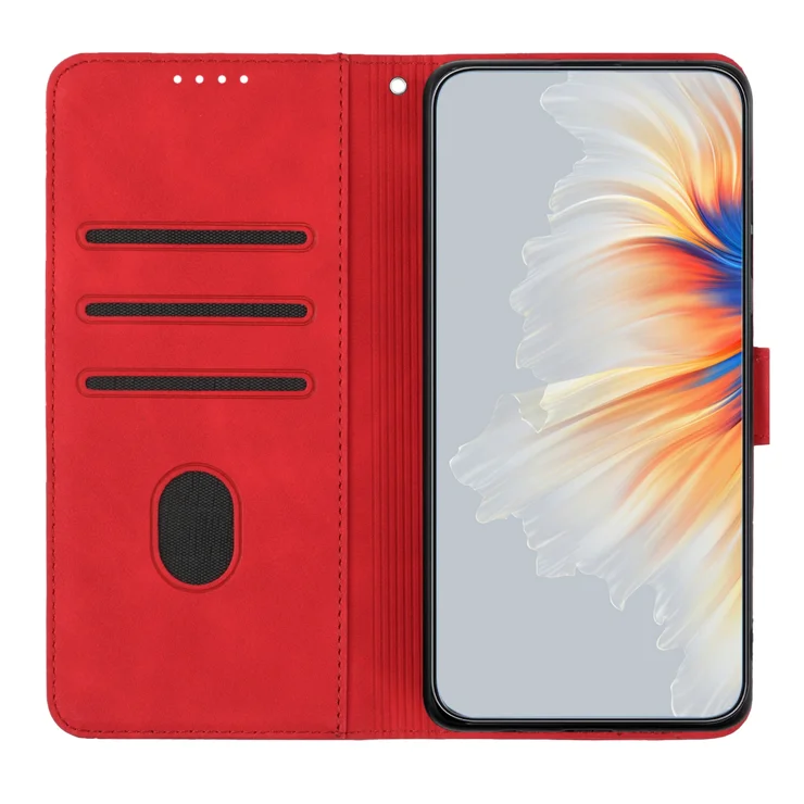 For Xiaomi Redmi Note 14 Pro 4G Leather Case Wallet Stand Smile Imprinted Phone Cover with Strap - Red