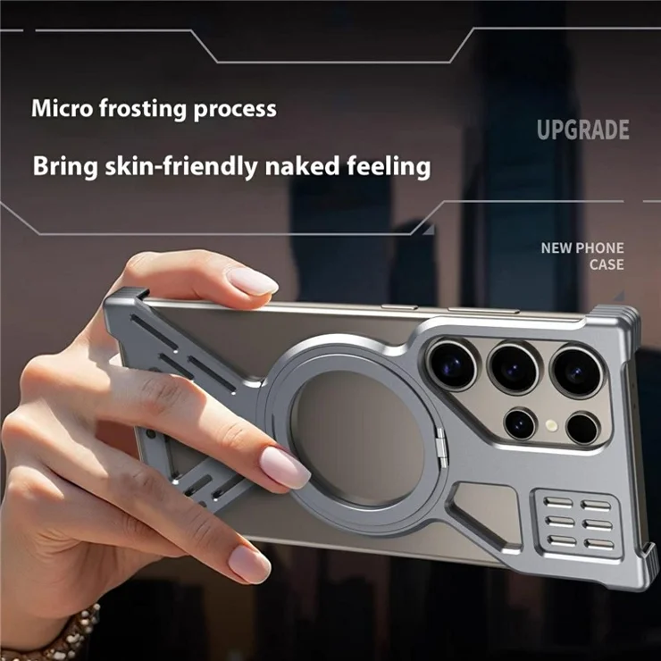 For Samsung Galaxy S25 Ultra Bumper Case Compatible with MagSafe Kickstand Phone Back Cover Heat Dissipation - Dark Grey