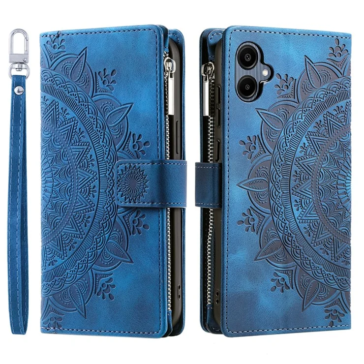 Style 006 For Samsung Galaxy A06 5G Wallet Case PU Leather Phone Cover Mandala Flower Pattern - Blue