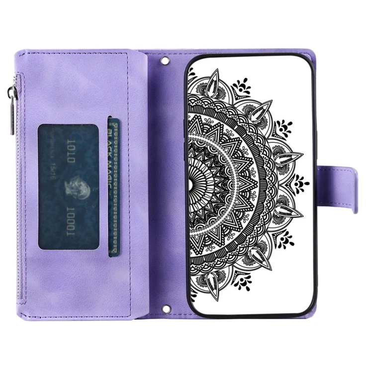 Style 006 For Samsung Galaxy A06 5G Wallet Case PU Leather Phone Cover Mandala Flower Pattern - Purple