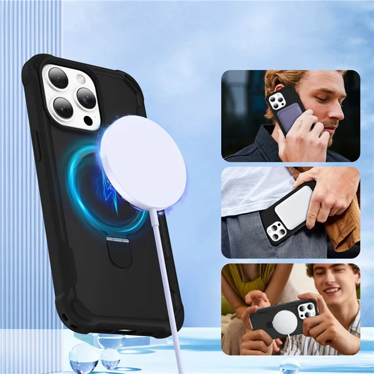 For iPhone 13 Pro Max Case Compatible with MagSafe Kickstand TPU + PC Shockproof Phone Back Cover - Black