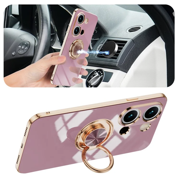 For Xiaomi Redmi Note 13 4G Case Precise Cutouts 6D Electroplating TPU Phone Cover with Ring Holder - Light Purple