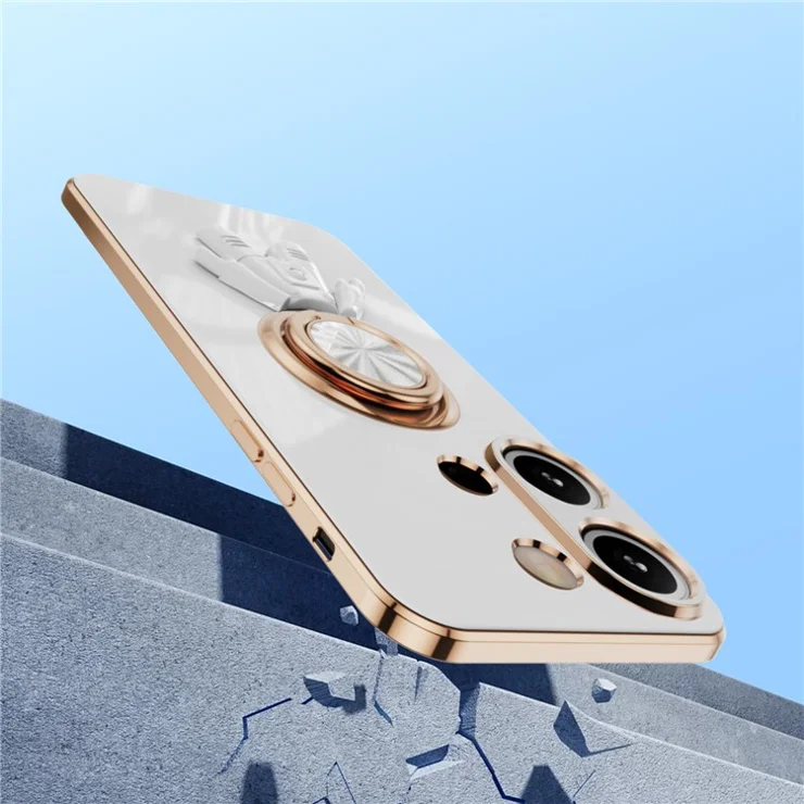 For Xiaomi Redmi Note 13 4G Case with Astronaut Ring Kickstand 6D Electroplating TPU Phone Cover - White