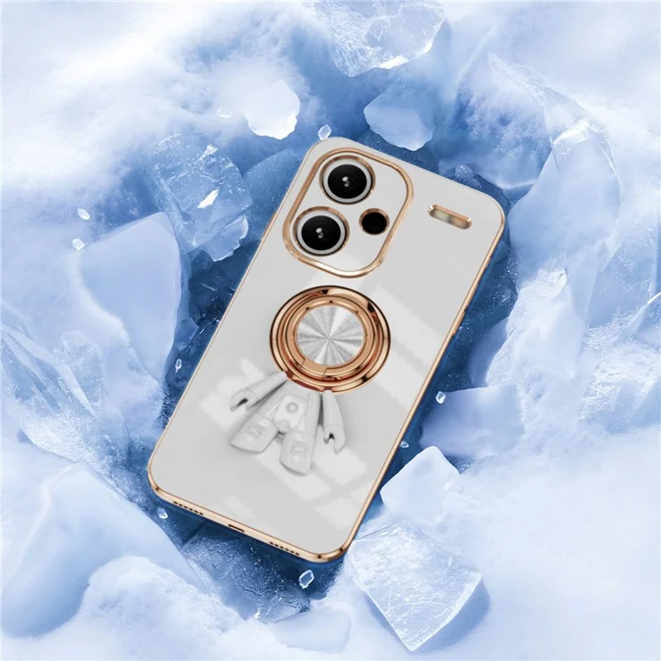 For Xiaomi Redmi Note 13 Pro+ 5G Case with Astronaut Ring Kickstand 6D Electroplating TPU Phone Cover - White