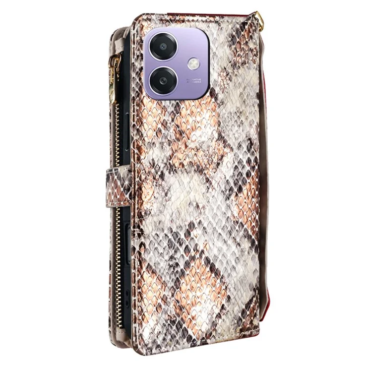 For Oppo A3x 5G (India) Case Snake Skin Texture PU Leather Phone Wallet Cover with Shoulder Strap - White