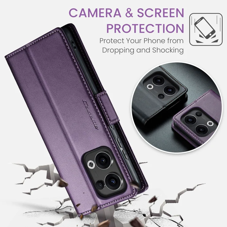 For Oppo Reno13 5G (Global) Case CASEME 023 Series RFID Blocking Leather Wallet Stand Phone Cover - Purple