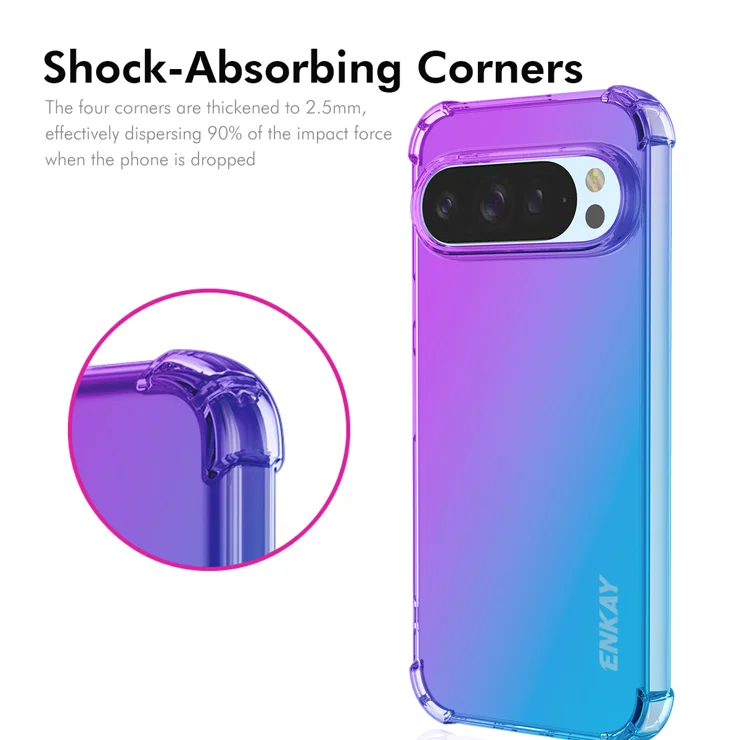 For Google Pixel 9 Pro / Google Pixel 9 TPU Case ENKAY Thickened Four Corner Drop-proof Phone Back Cover - Pink / Gold
