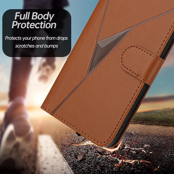 For vivo V50 Lite 5G Case Triangle Imprint Leather Phone Cover with Lanyard - Coffee