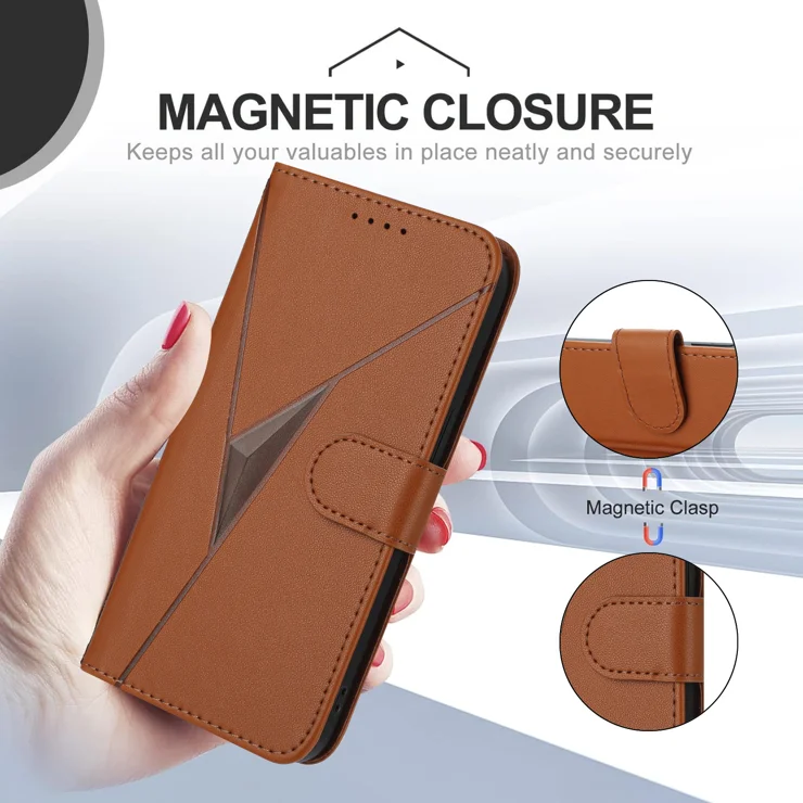 For Google Pixel 9 Pro XL / Google Pixel 10 Pro XL Case Triangle Imprint Leather Phone Cover with Lanyard - Coffee