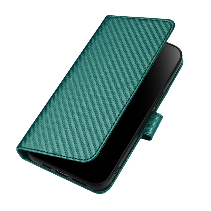 For Google Pixel 10 Pro / Google Pixel 9 / Google Pixel 9 Pro / Google Pixel 10 Wallet Case with Strap Carbon Fiber Texture Leather Mobile Cover - Blackish Green