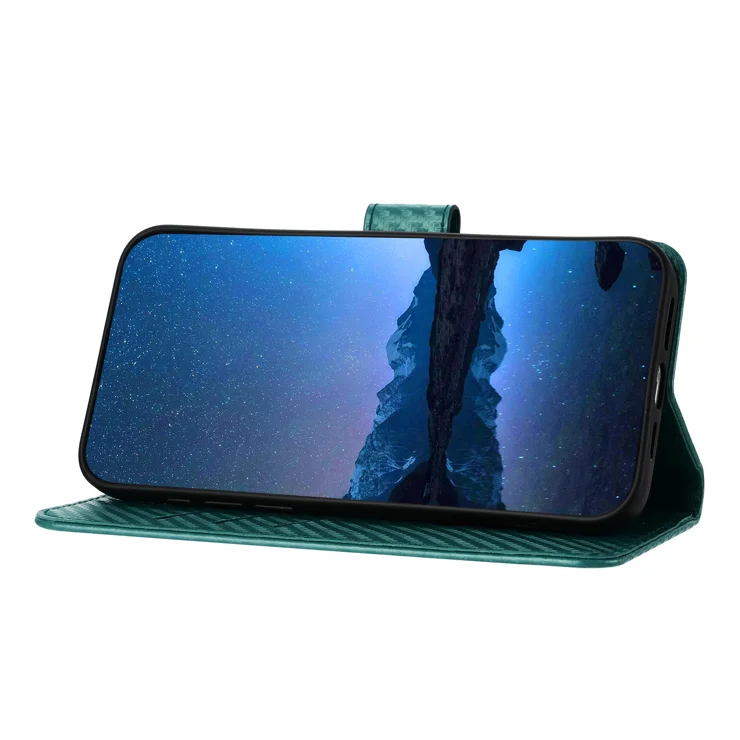 For Samsung Galaxy A16 4G / Galaxy A26 5G / Galaxy A16 5G Wallet Case with Strap Carbon Fiber Texture Leather Mobile Cover - Blackish Green