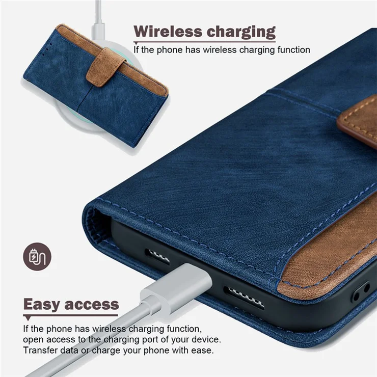 For vivo X200 Pro 5G Case RFID Blocking Color Splicing PU Leather Wallet Phone Cover - Blue