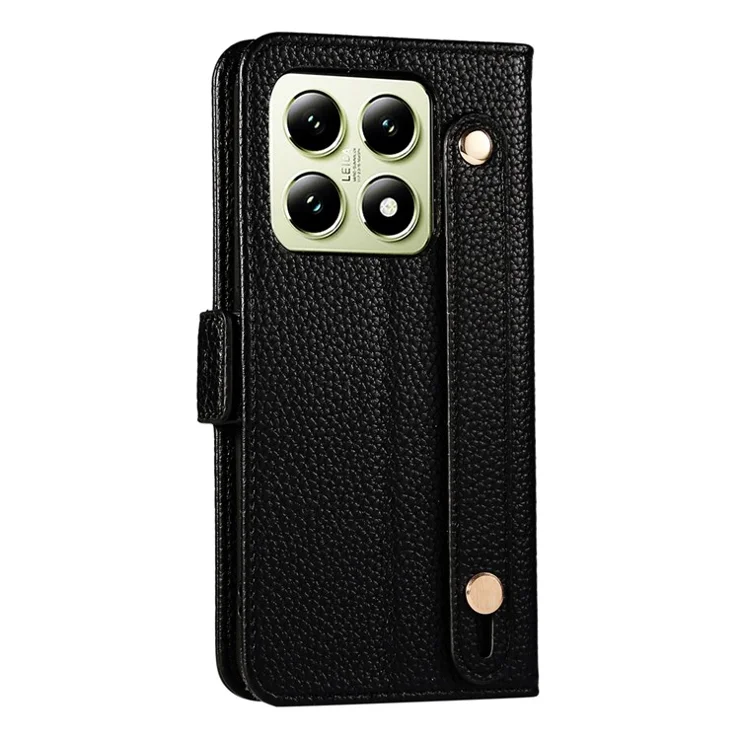For Xiaomi 14T Leather Case RFID Blocking Shockproof Wallet Phone Cover with Straps - Black