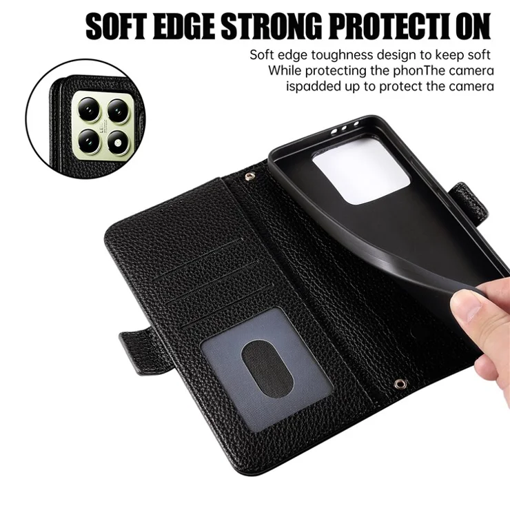 For Xiaomi 14T Leather Case RFID Blocking Shockproof Wallet Phone Cover with Straps - Black